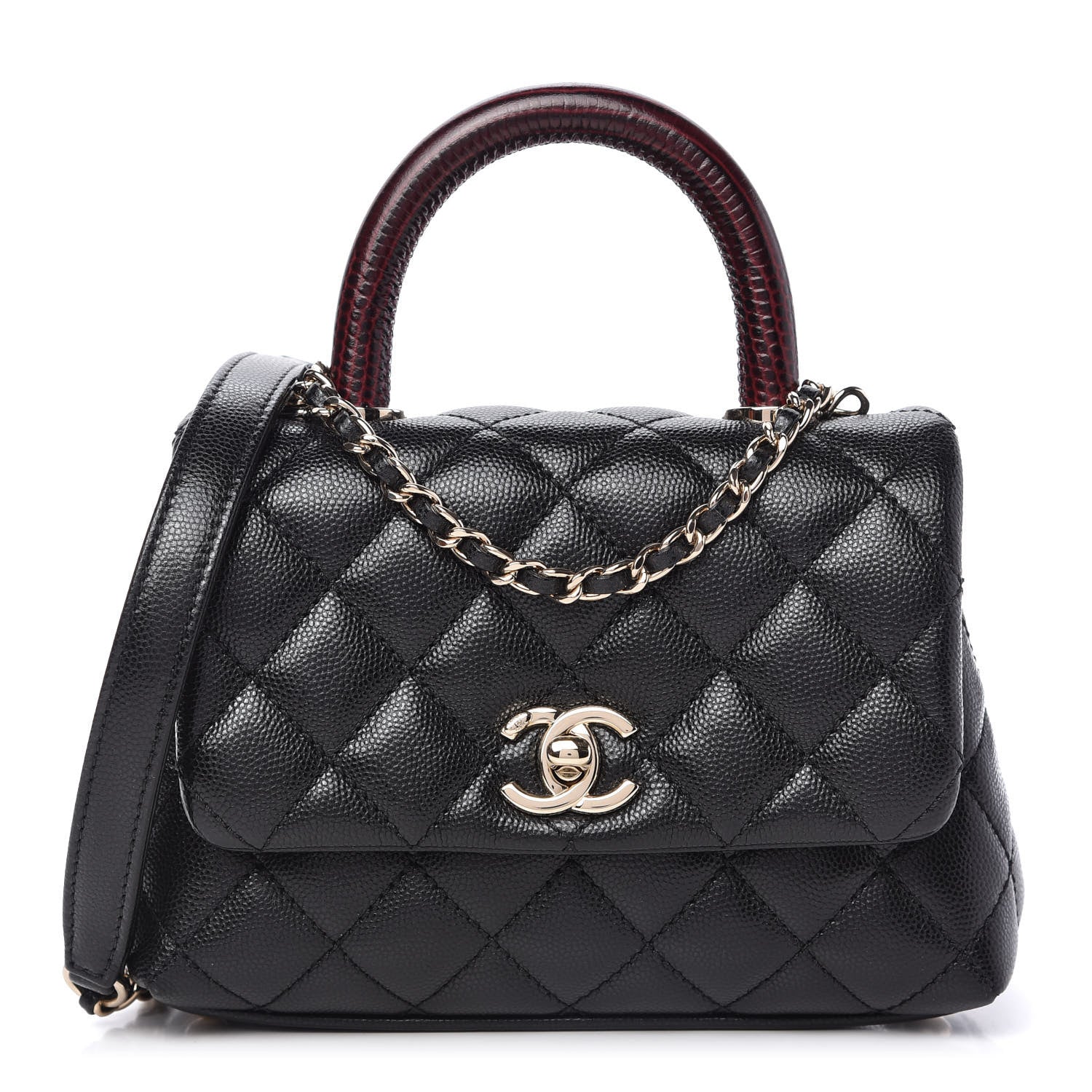 Chanel Caviar Lizard Embossed Quilted Extra Mini Coco Handle Flap Black 1 of 12