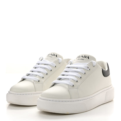 Prada Vitello Soft Rubber Logo Womens Low Top Sneakers 35.5 White Black 3 of 8