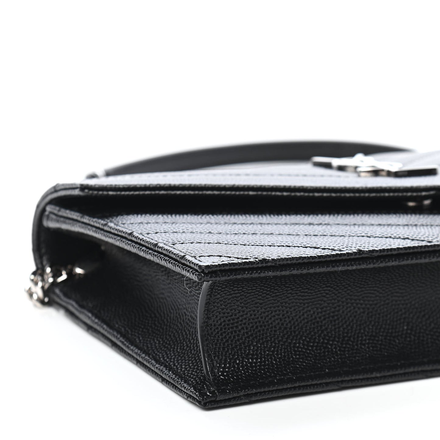 Grain De Poudre Matelasse Chevron Monogram Envelope Chain Wallet Black