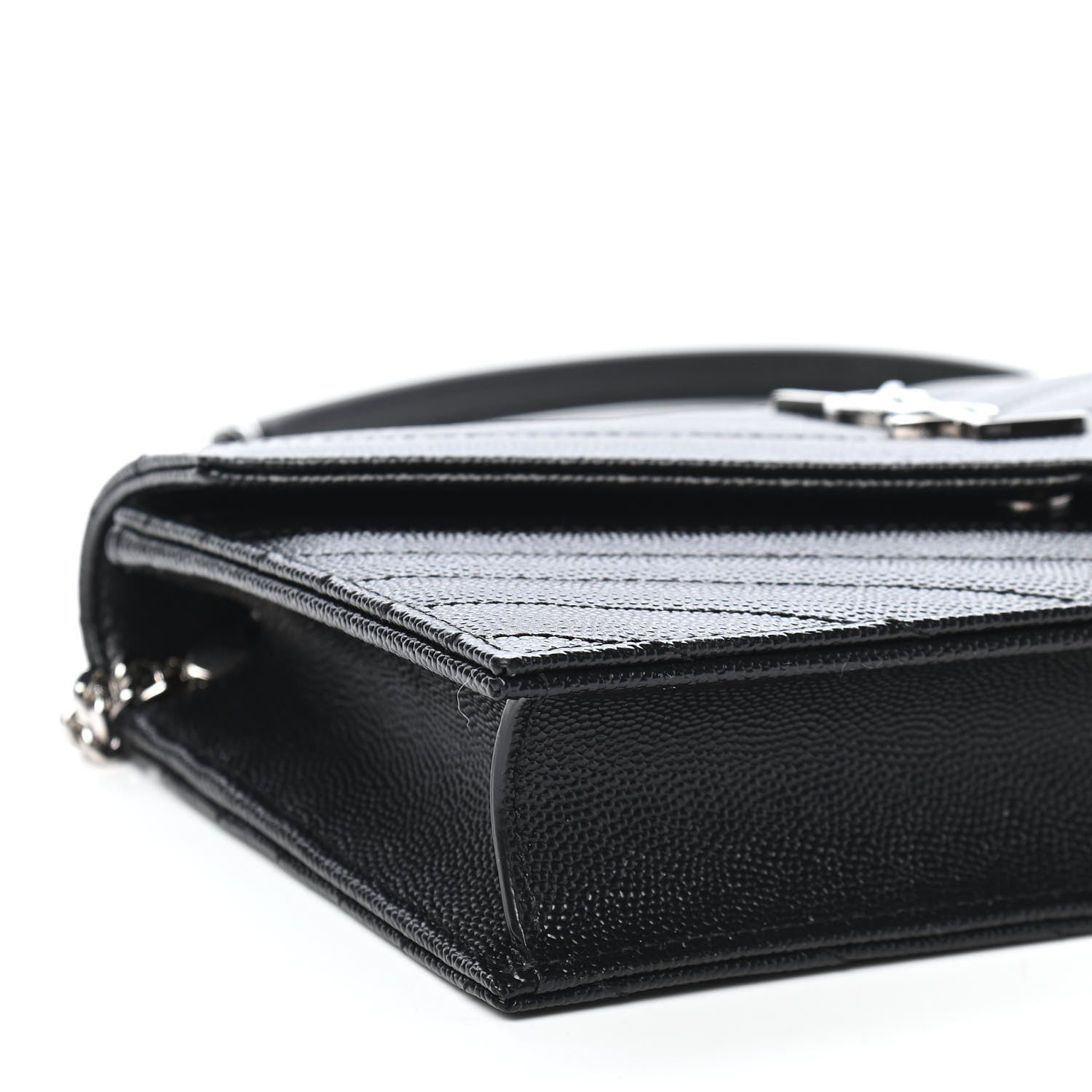 Saint Laurent Grain De Poudre Matelasse Chevron Monogram Envelope Chain Wallet Black 7 of 8