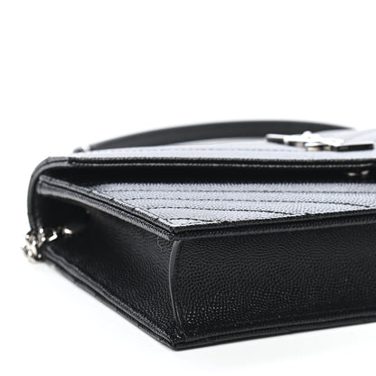 Saint Laurent Grain De Poudre Matelasse Chevron Monogram Envelope Chain Wallet Black 7 of 8