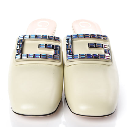 Gucci Malaga Kid Crystal Square G Madelyn Mules 36.5 Vintage White 2 of 8