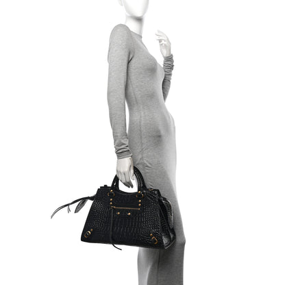 Balenciaga Shiny Supple Calfskin Crocodile Embossed Brass Hardware Neo Classic City Black 2 of 13