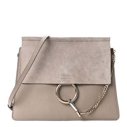 Chloe Calfskin Suede Medium Faye Shoulder Bag Motty Grey 1 of 9