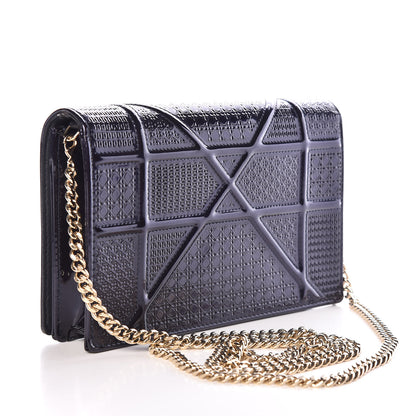Christian Dior Metallic Patent Micro-Cannage Diorama Wallet on Chain Pouch Navy Blue 2 of 14
