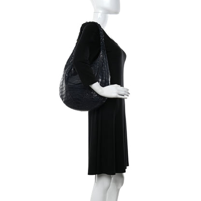 Nancy Gonzalez Crocodile Hobo Navy 2 of 12