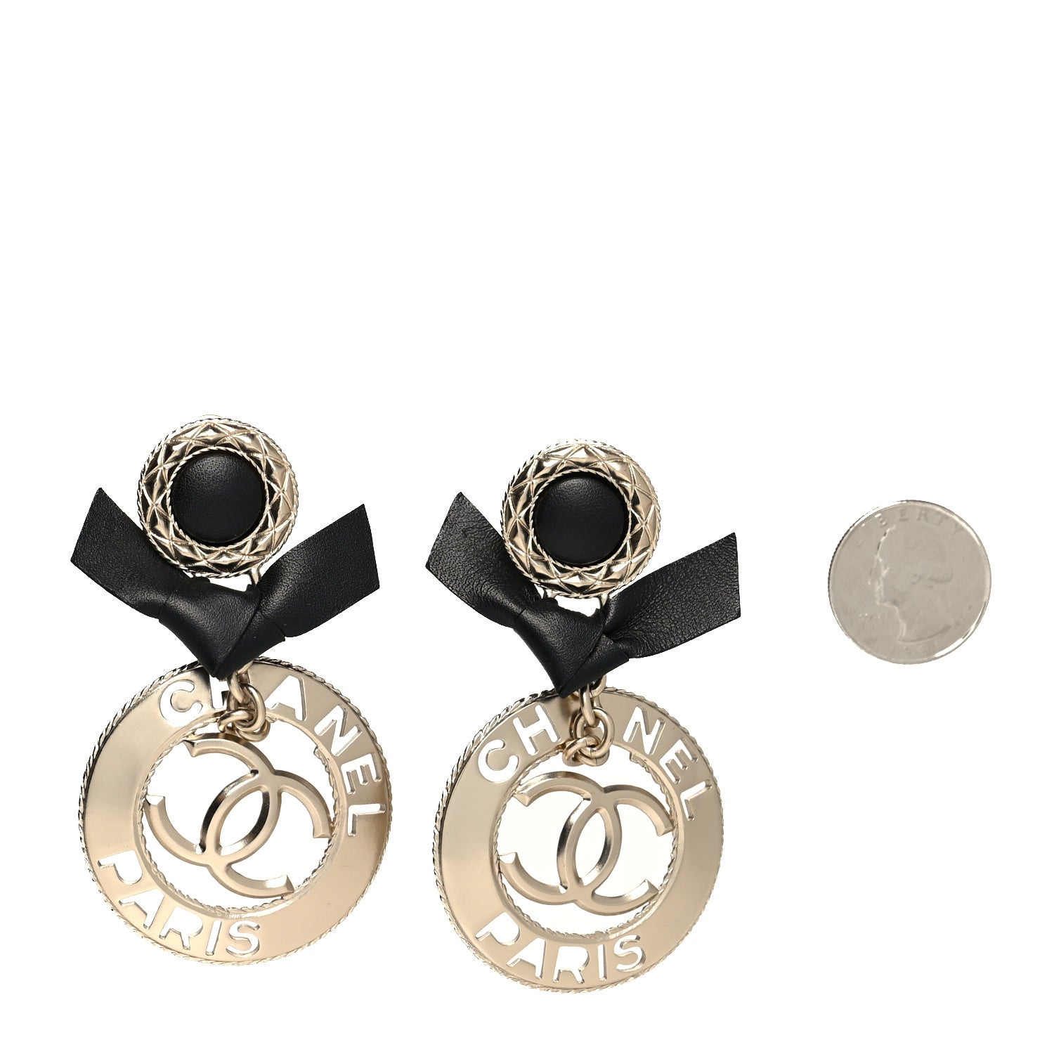 Chanel Lambskin Logo Drop Earrings Gold Black 2 of 4