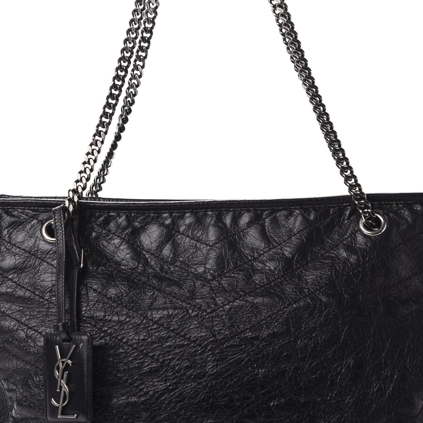 Crinkled Calfskin Matelasse Monogram Large Niki Shopping Tote Bag Black