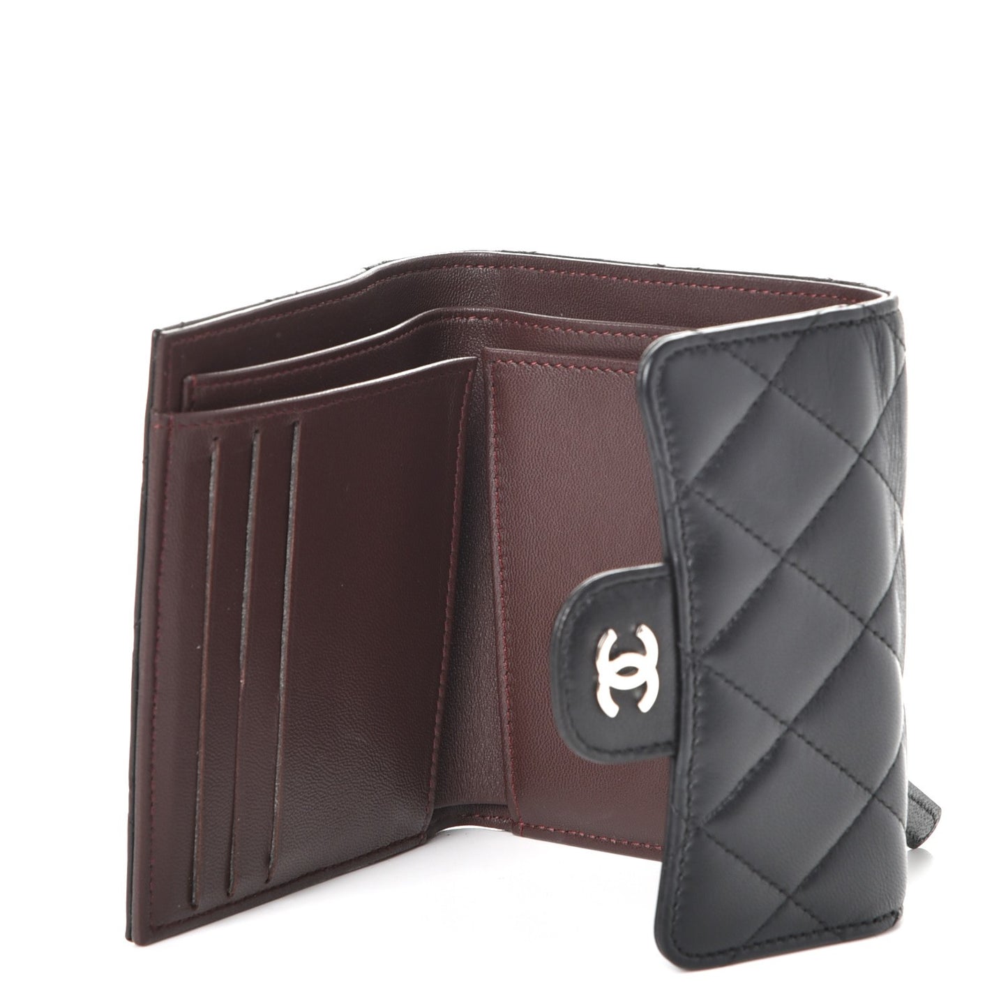 Lambskin Quilted Small Compact Wallet Black