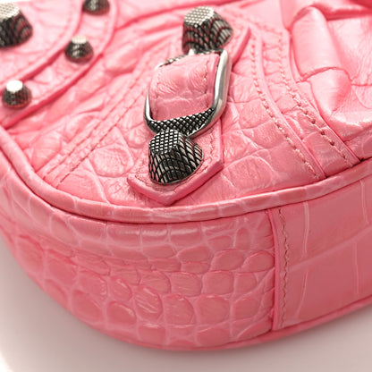 Balenciaga Extra Supple Calfskin Crocodile Embossed Le Cagole Mini Purse With Chain Sweet Pink 7 of 9