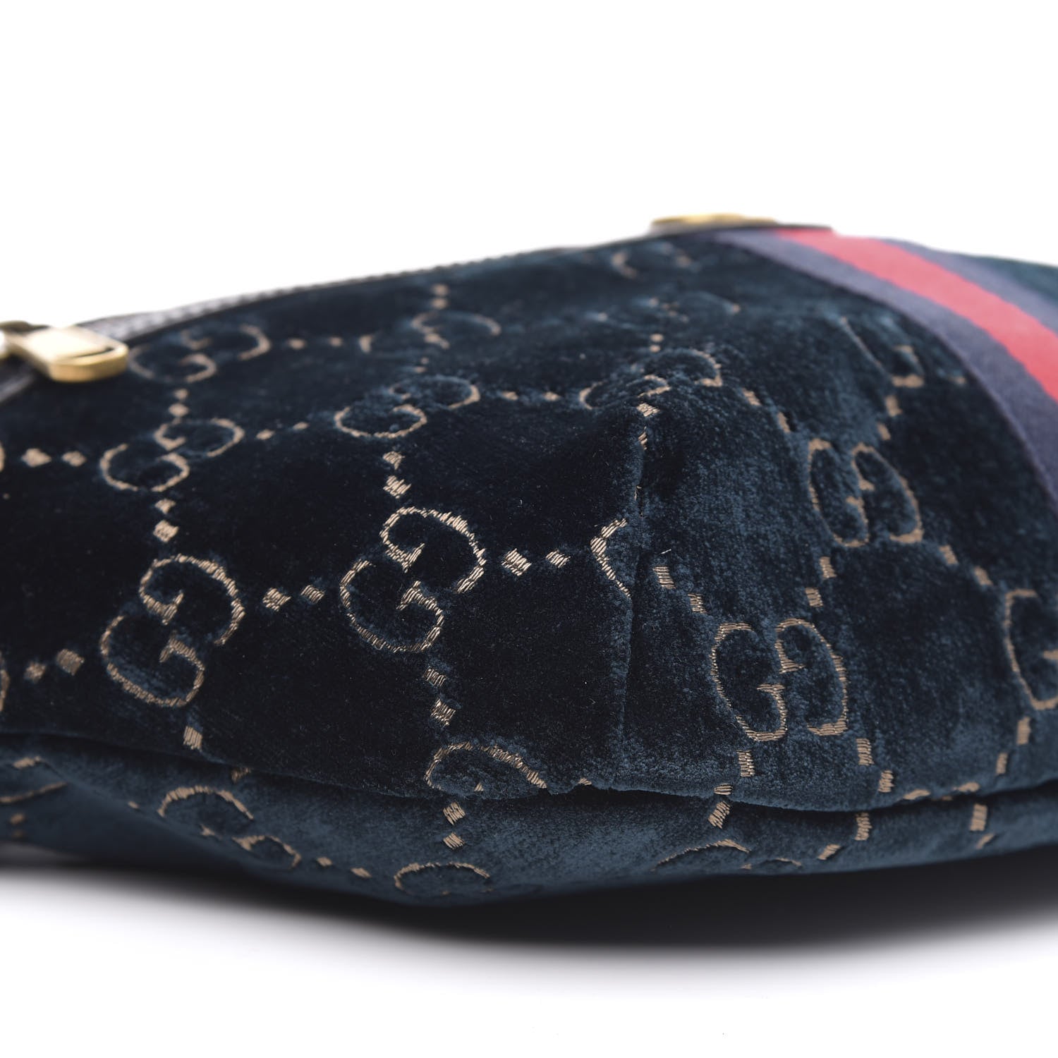 Gucci Velvet GG Monogram Web Belt Bag Blue Beige 8 of 9