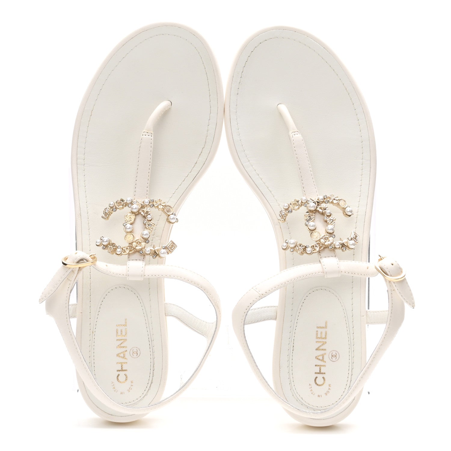 Chanel Lambskin Pearl Crystal CC Thong Sandals 39 White 2 of 9