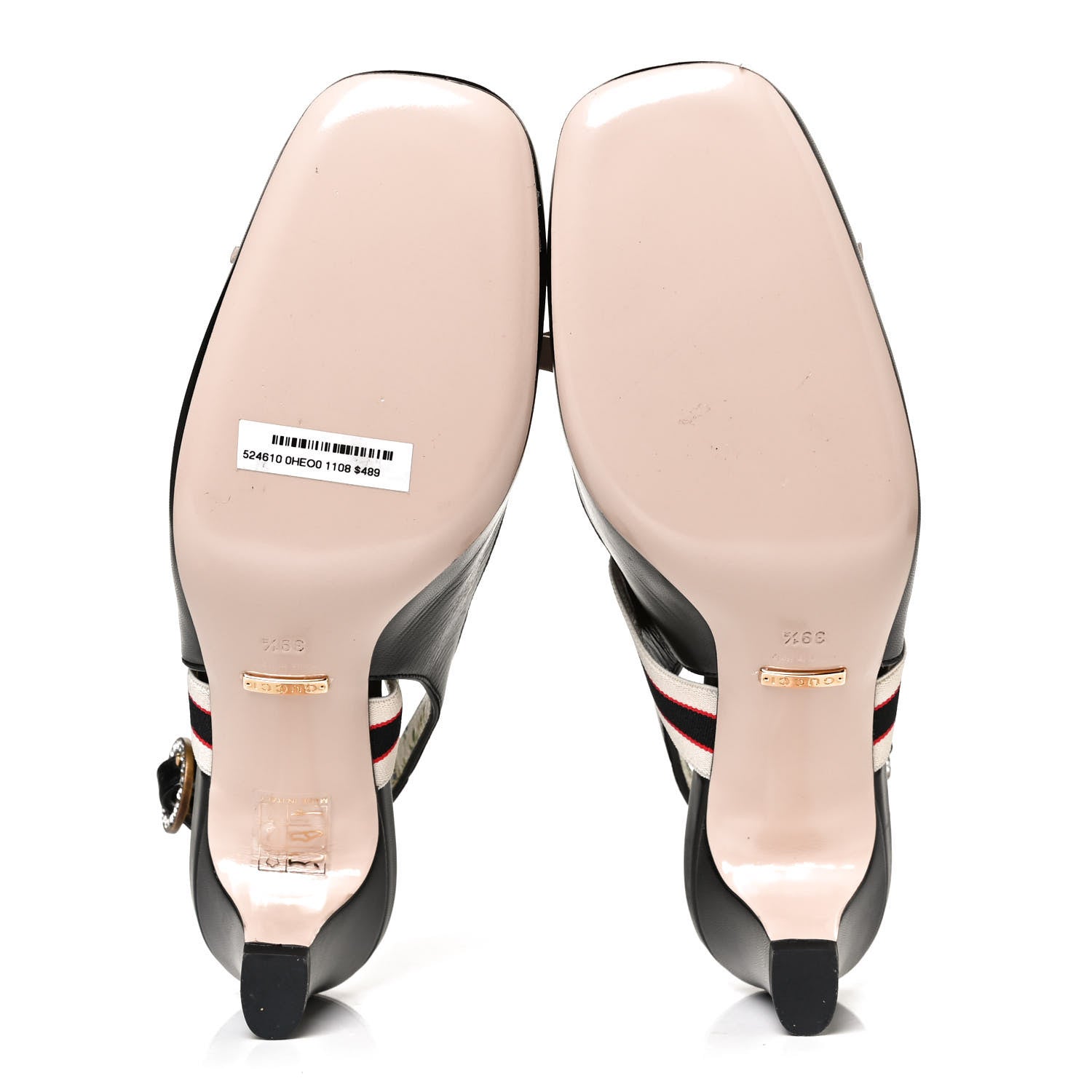 Gucci Malaga Kid Bow Ace Stripe Mid Heel Slingback Pumps 39.5 Black 7 of 9