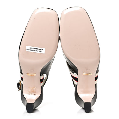 Gucci Malaga Kid Bow Ace Stripe Mid Heel Slingback Pumps 39.5 Black 7 of 9