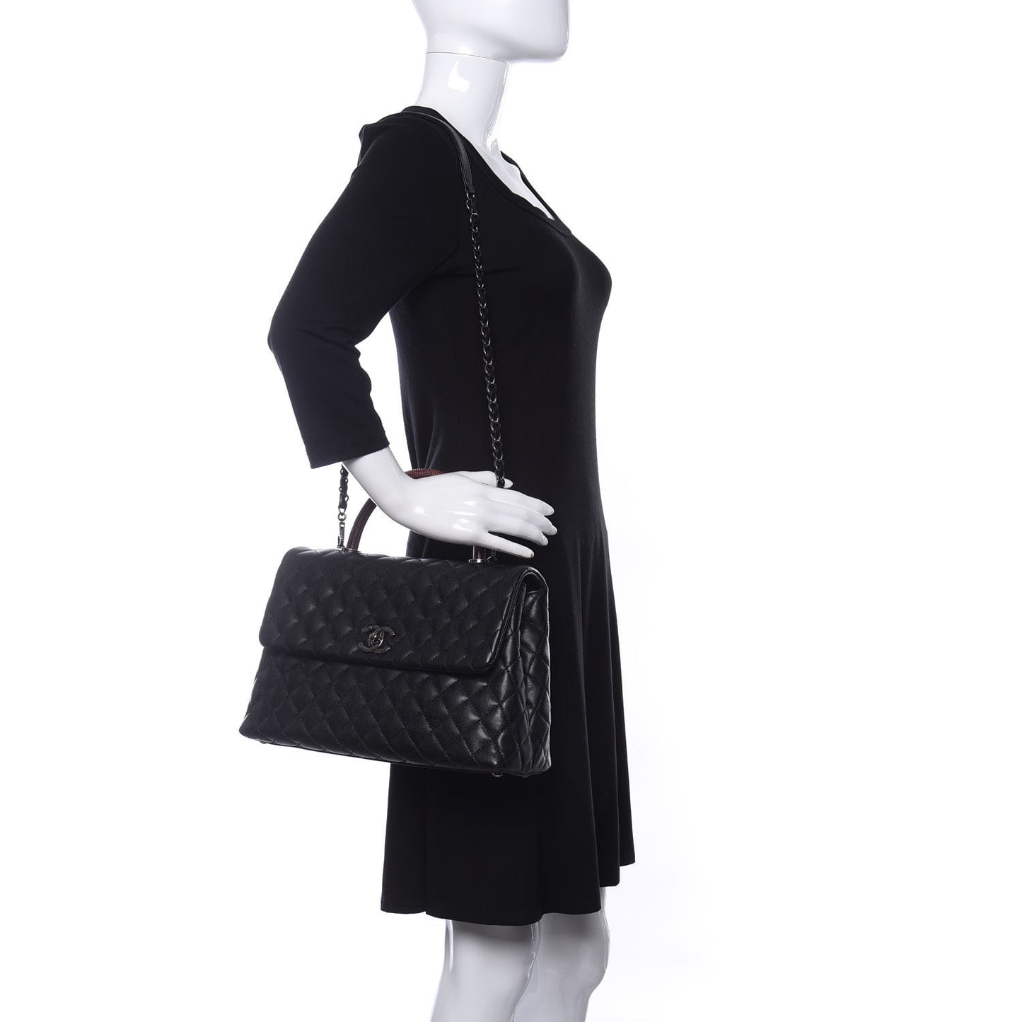 Caviar Lizard Quilted Medium Coco Handle Flap Black