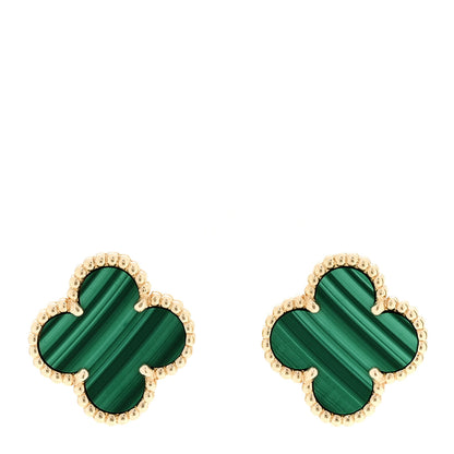 Van Cleef & Arpels 18K Yellow Gold Malachite Vintage Alhambra Earrings 1 of 6