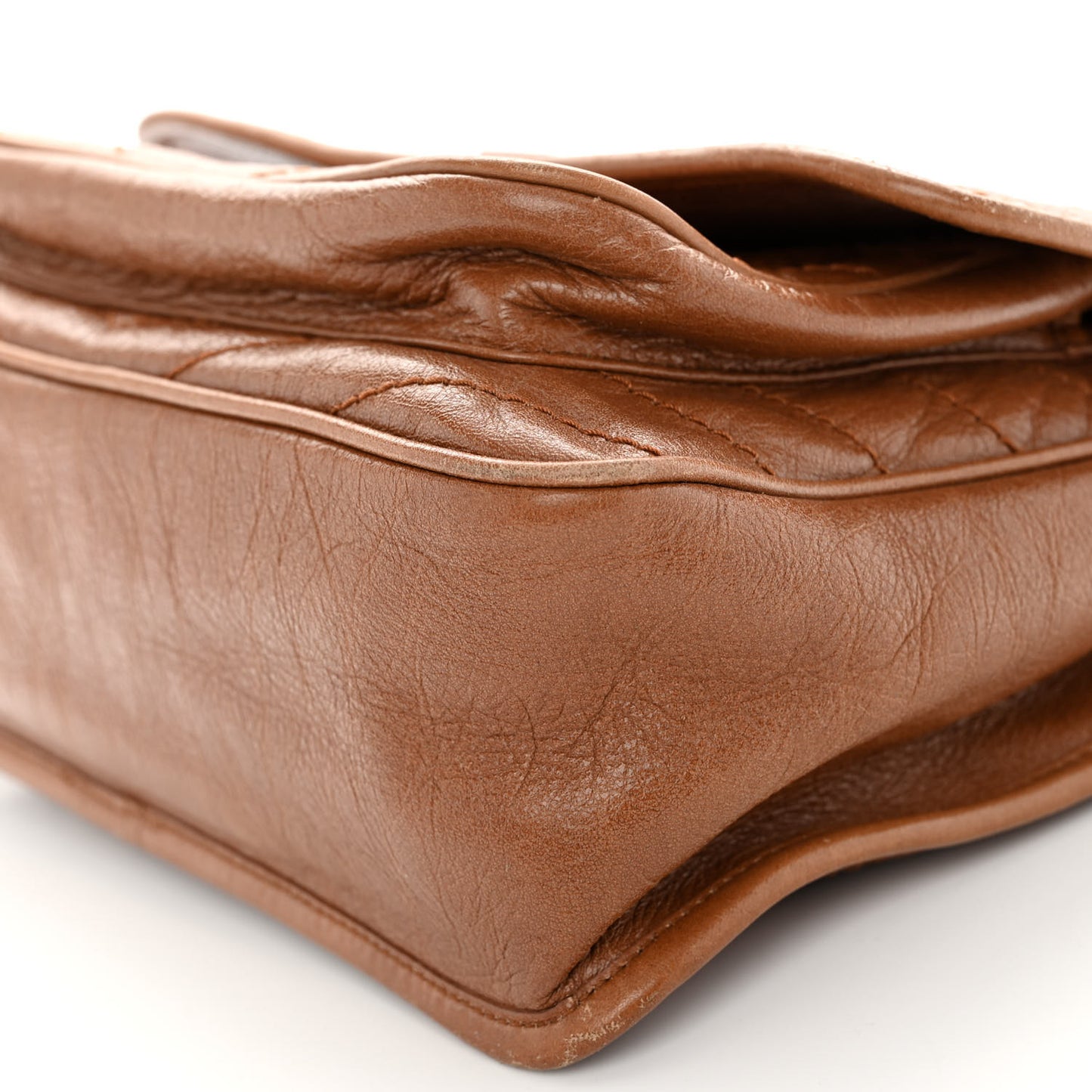 Crinkled Calfskin Matelasse Monogram Medium Niki Chain Satchel Light Caramel