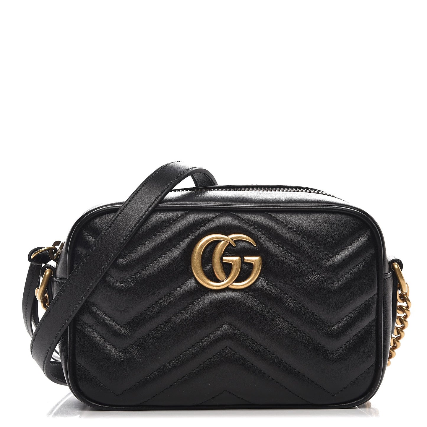 Calfskin Matelasse Mini GG Marmont Chain Shoulder Bag Black