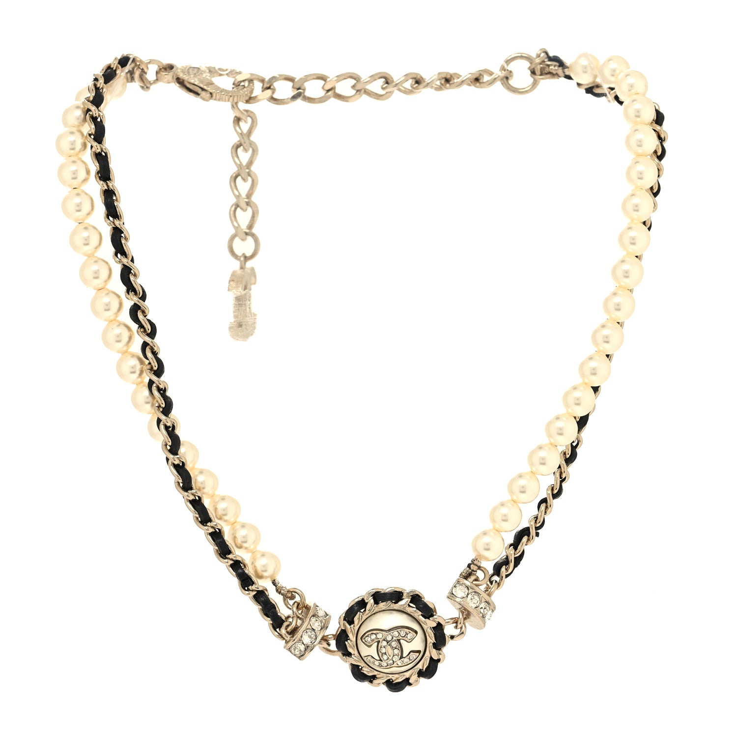 Chanel Pearl Crystal Lambskin CC Choker Gold Black 3 of 5