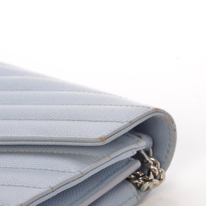 Saint Laurent Grain De Poudre Matelasse Monogram Chain Wallet Sky Blue 11 of 16