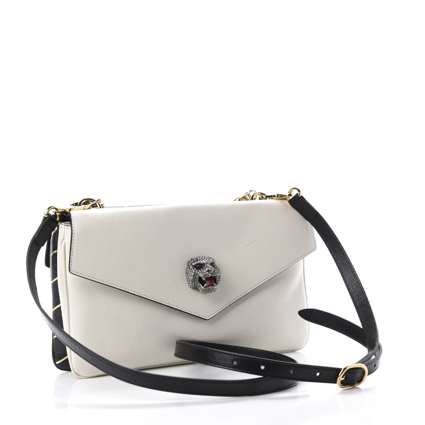 Calfskin Diagonal GG Medium Thiara Double Envelope Shoulder Bag Black White