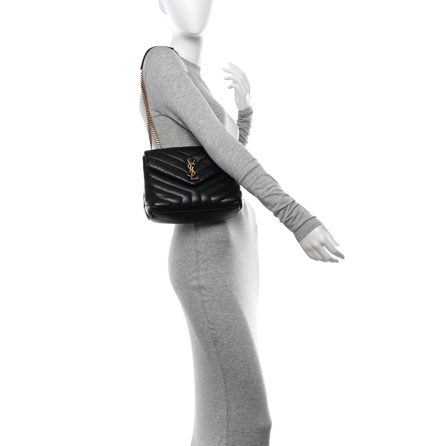 Saint Laurent Calfskin Y Quilted Monogram Small Loulou Chain Satchel Black 2 of 13