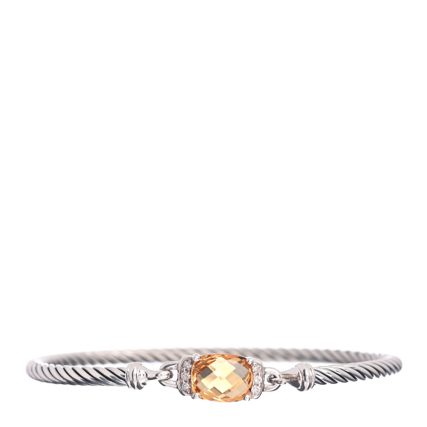 David Yurman Sterling Silver Diamond Citrine 3mm Petite Wheaton Bracelet 1 of 4