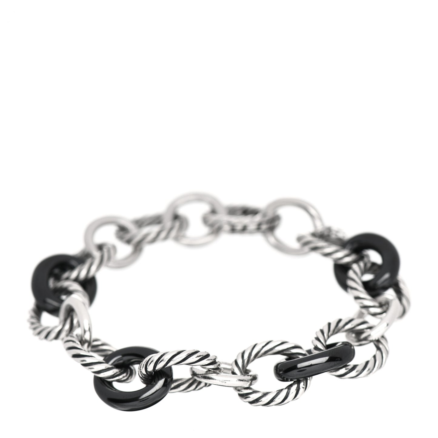 Sterling Silver Ceramic 13mm Large Oval Link Bracelet Black