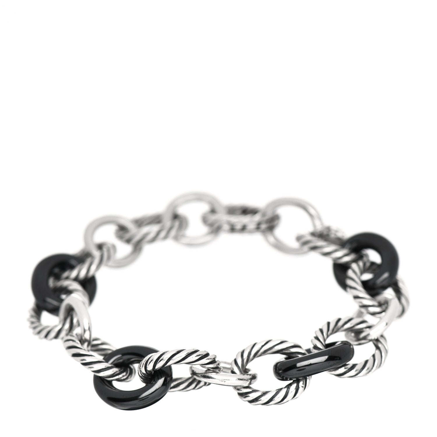 David Yurman Sterling Silver Ceramic 13mm Large Oval Link Bracelet Black 1 of 4