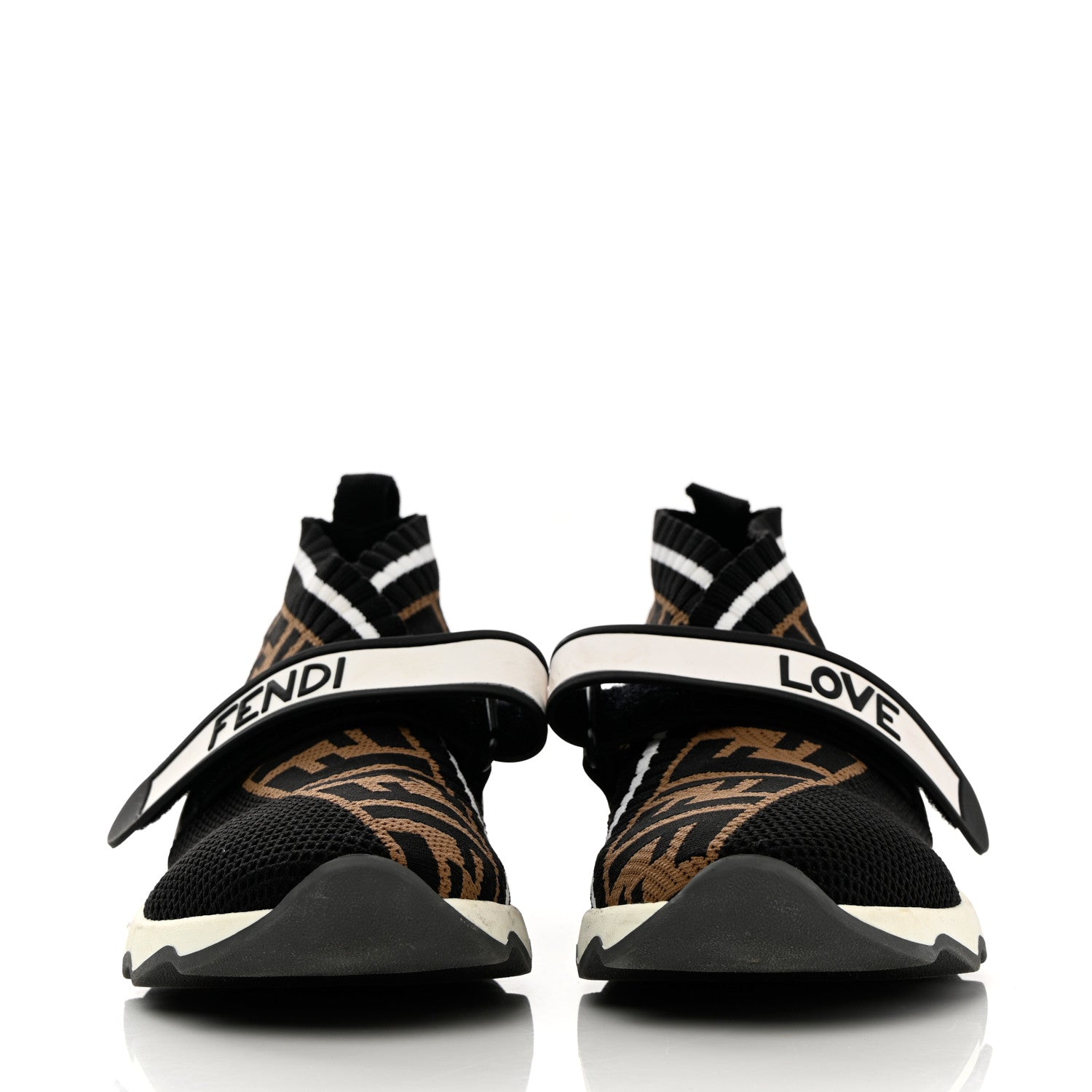 Fendi Stretch Yarn FF Stiff Band Rockoko Sneakers 37.5 Black White Tobacco 2 of 19