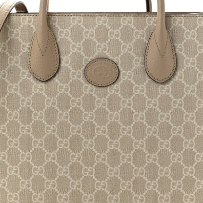 Gucci GG Supreme Monogram Textured Dollar Calfskin Small Retro Interlocking G Tote Bag Beige Mystic White Oatmeal 8 of 11