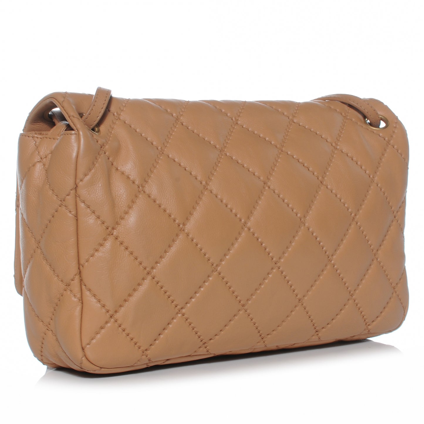Calfskin Quilted Large Retro Chain Flap Beige