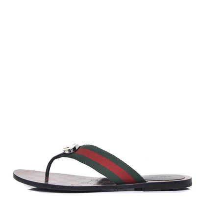 Gucci Nylon Calfskin Web GG Monogram Womens Thong Sandals 41 Green Red Cocoa 1 of 10