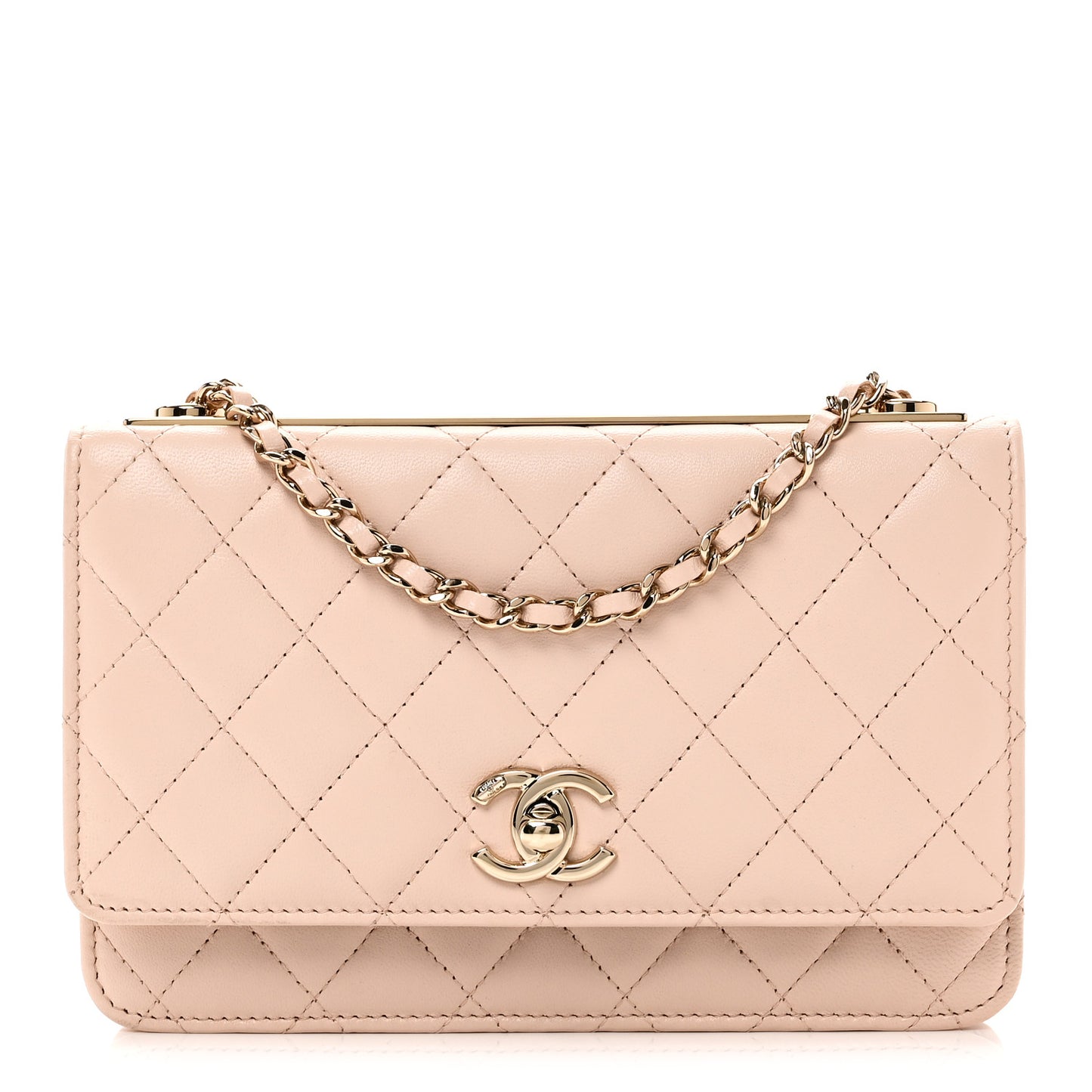 Lambskin Quilted Trendy CC Wallet On Chain WOC Light Beige