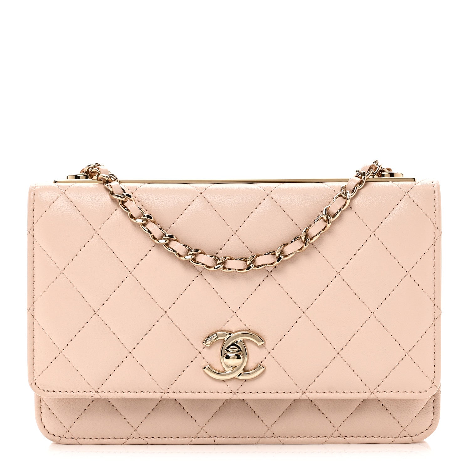 Chanel Lambskin Quilted Trendy CC Wallet On Chain WOC Light Beige 1 of 12