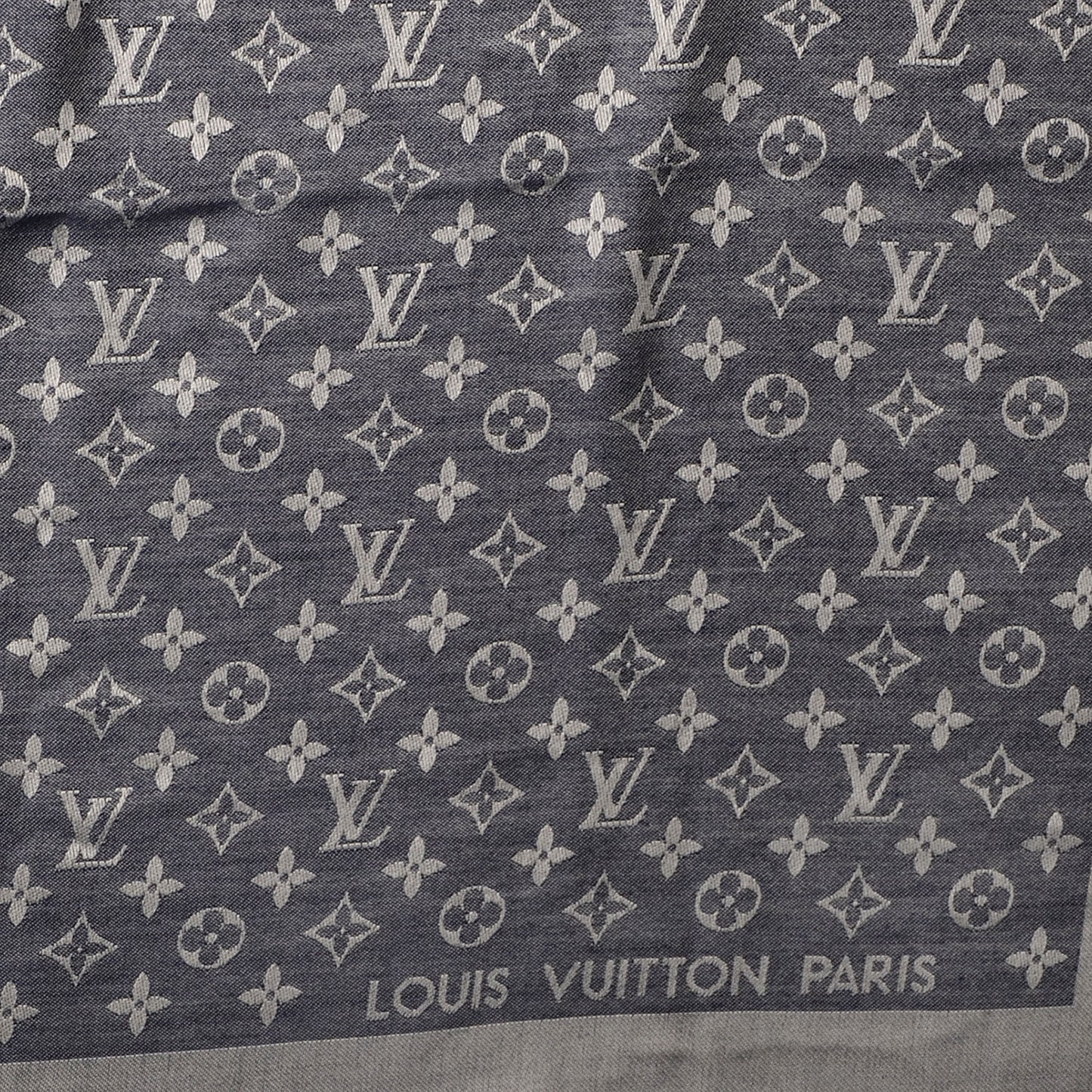 Wool Silk Monogram Denim Shawl Blue