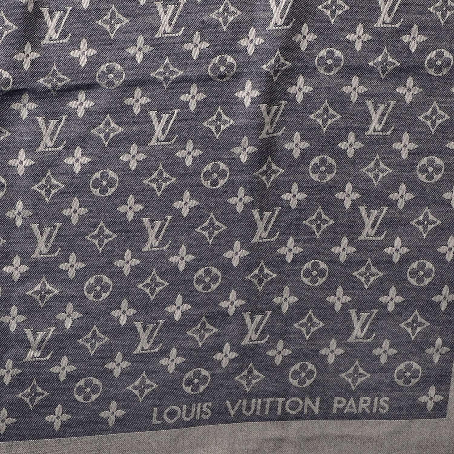 Louis Vuitton Wool Silk Monogram Denim Shawl Blue 2 of 4