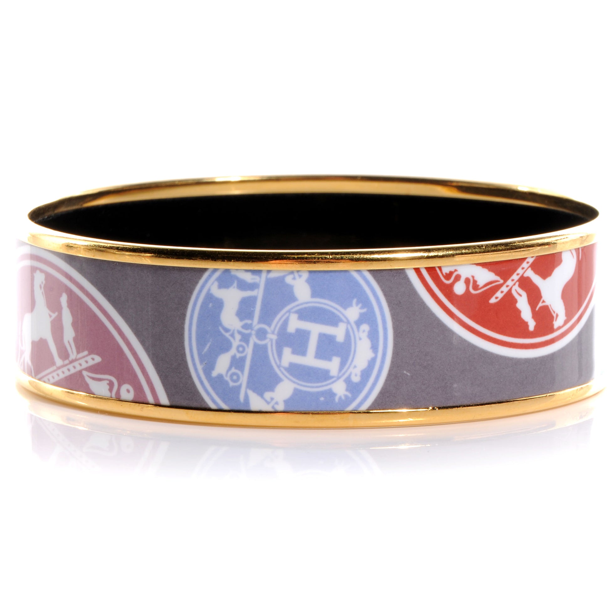 Hermes Enamel Printed Ex Libris Wide Bracelet 65 3 of 5