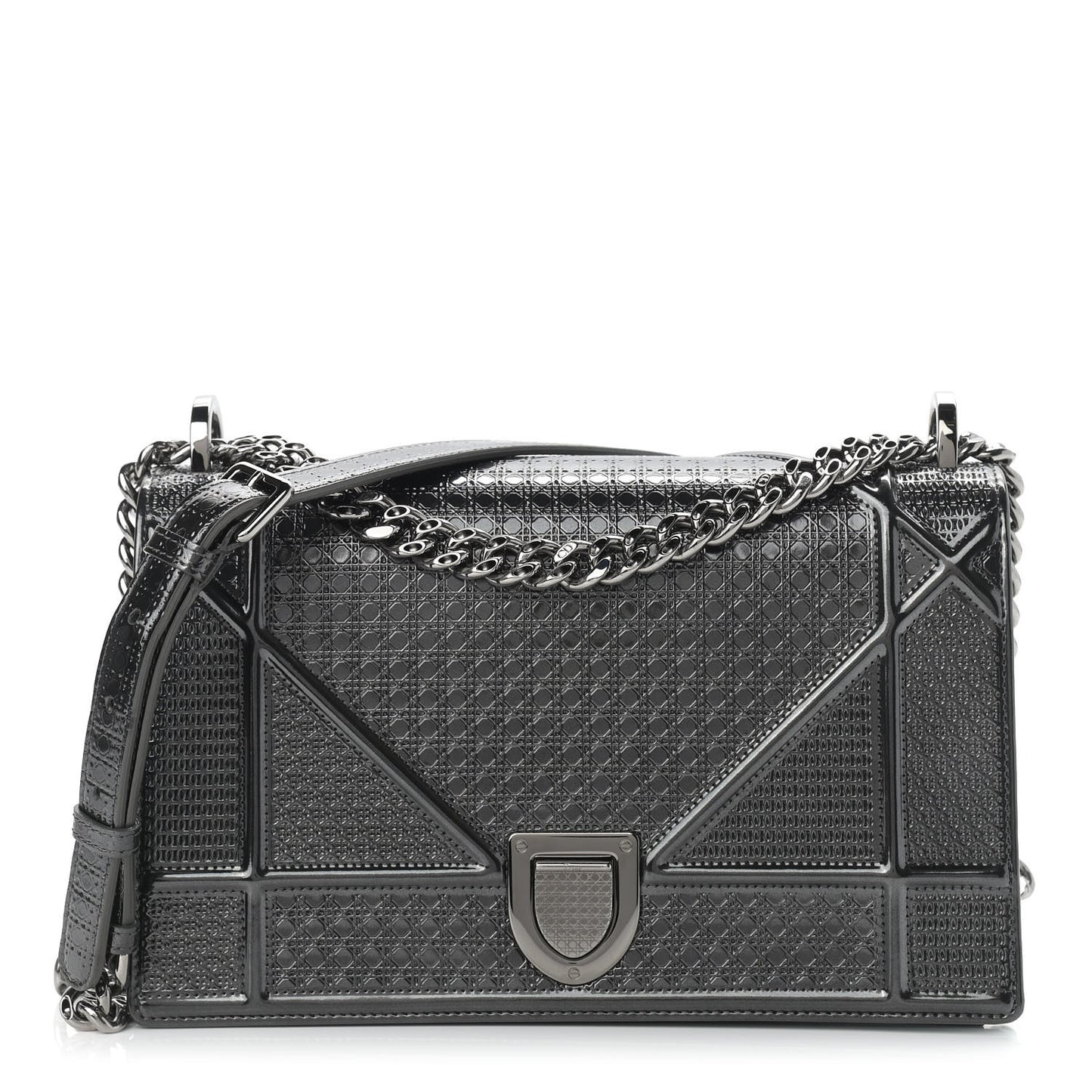 Metallic Patent Micro-Cannage Medium Diorama Flap Bag Silver