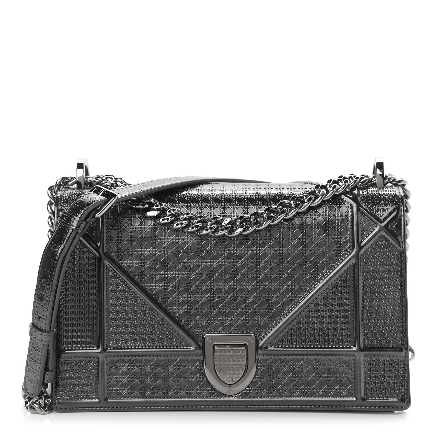 Christian Dior Metallic Patent Micro-Cannage Medium Diorama Flap Bag Silver 1 of 10