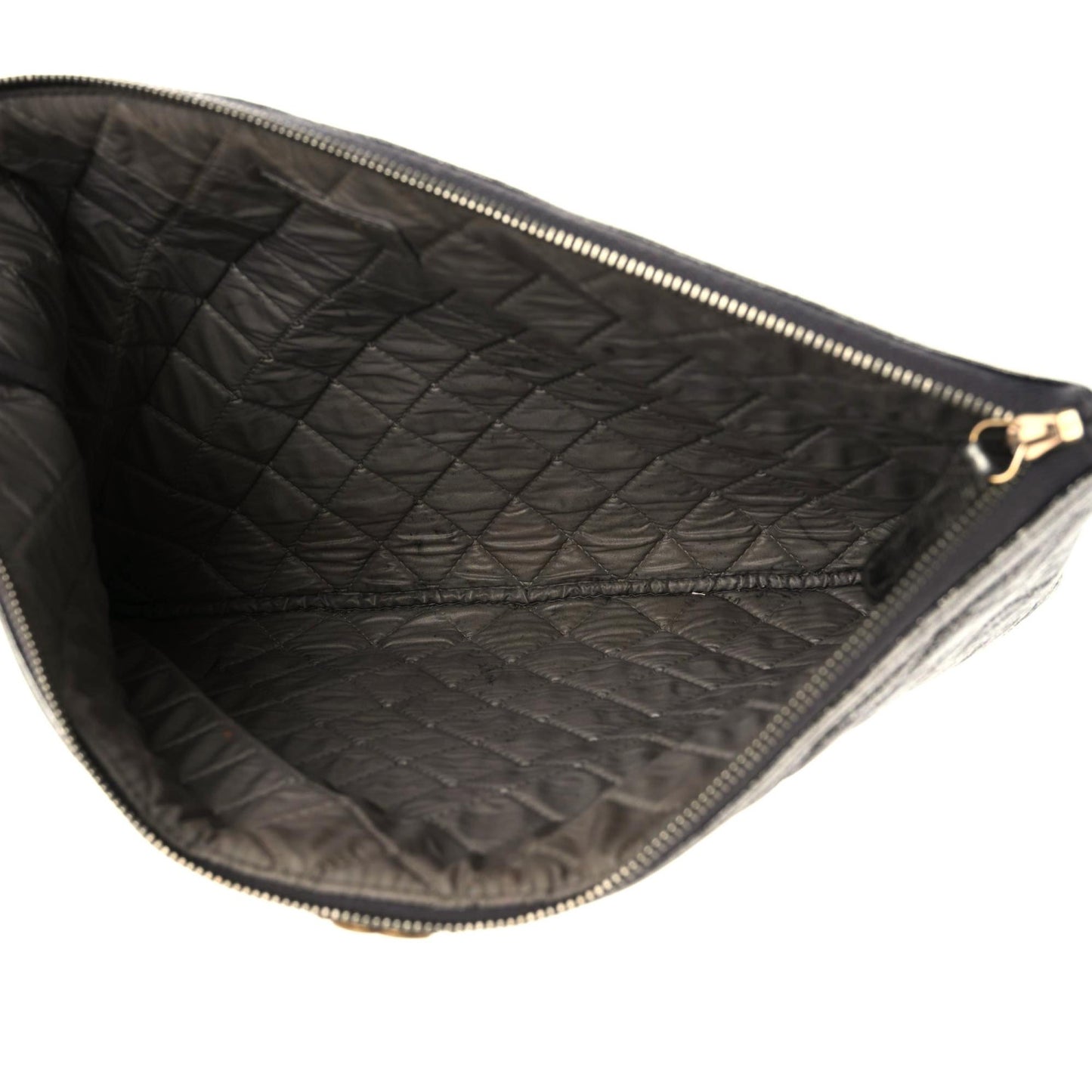 Cracked Metallic Calfskin Quilted Large Boy Cosmetic Case Silver