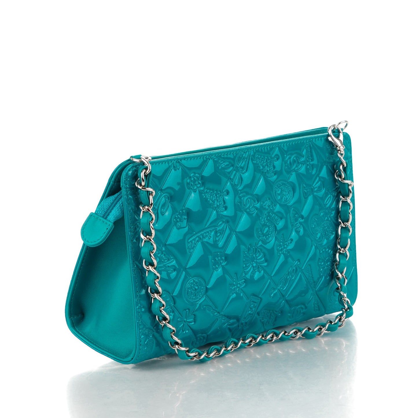 Patent Calfskin Lucky Symbols Pochette Turquoise