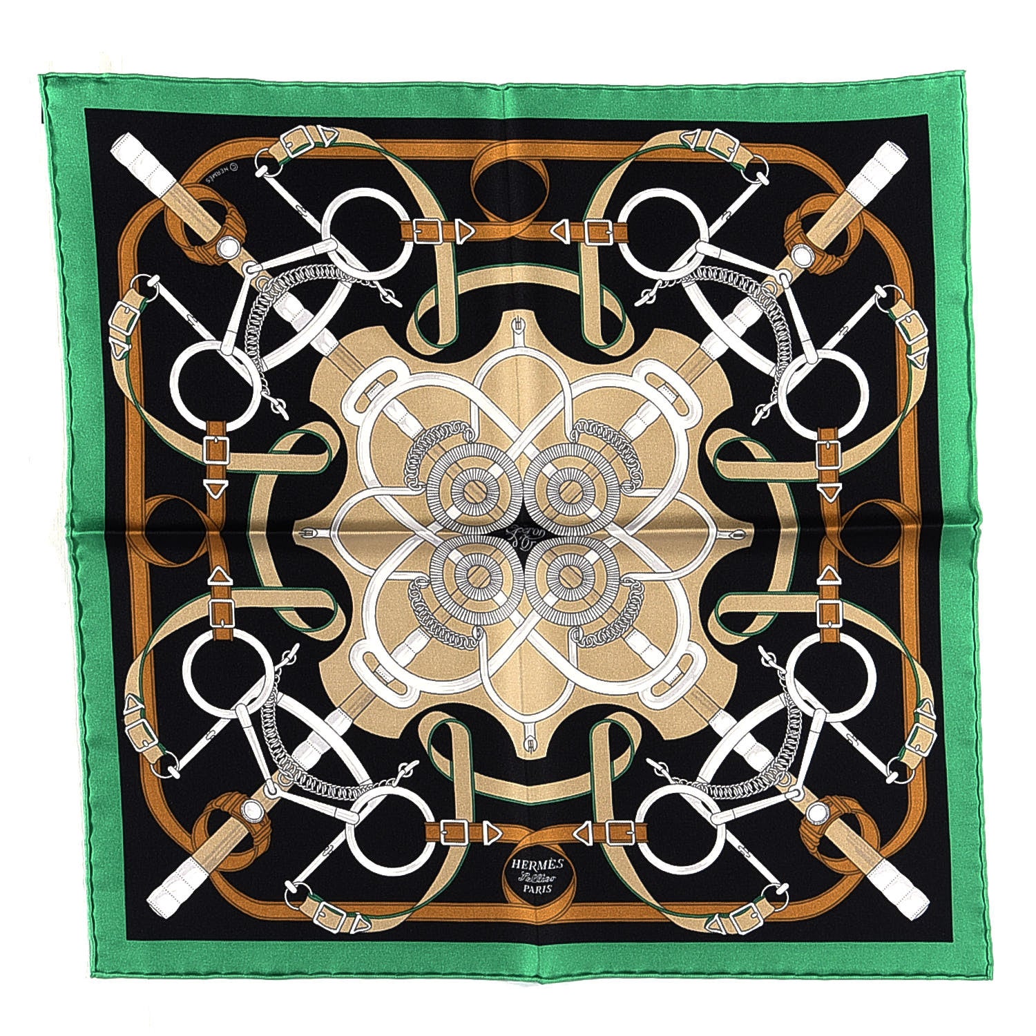 Hermes Silk Eperon D'Or Scarf 90 Vert Emeraude Black 2 of 6