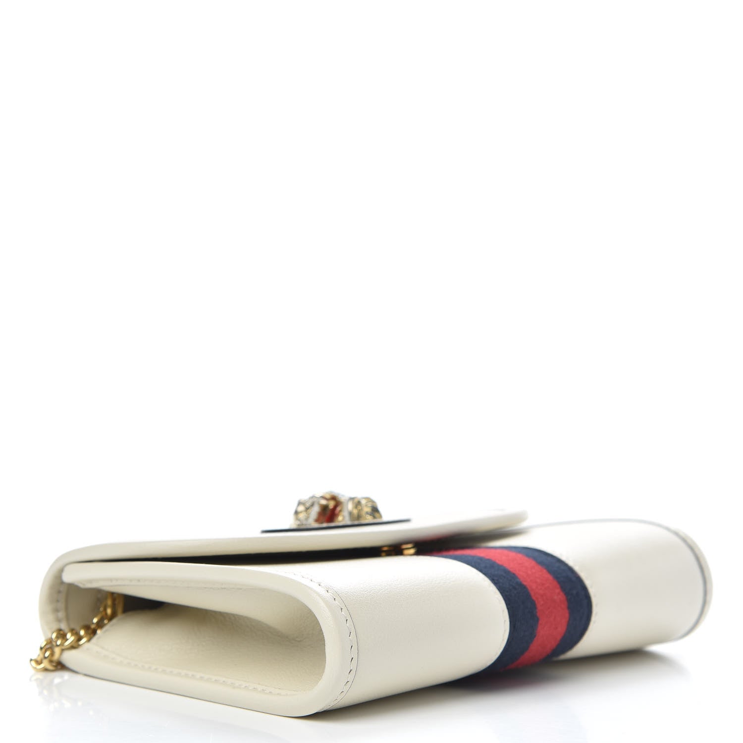 Gucci Textured Calfskin Web Mini Rajah Slim Flap Shoulder Bag Mystic White 4 of 11