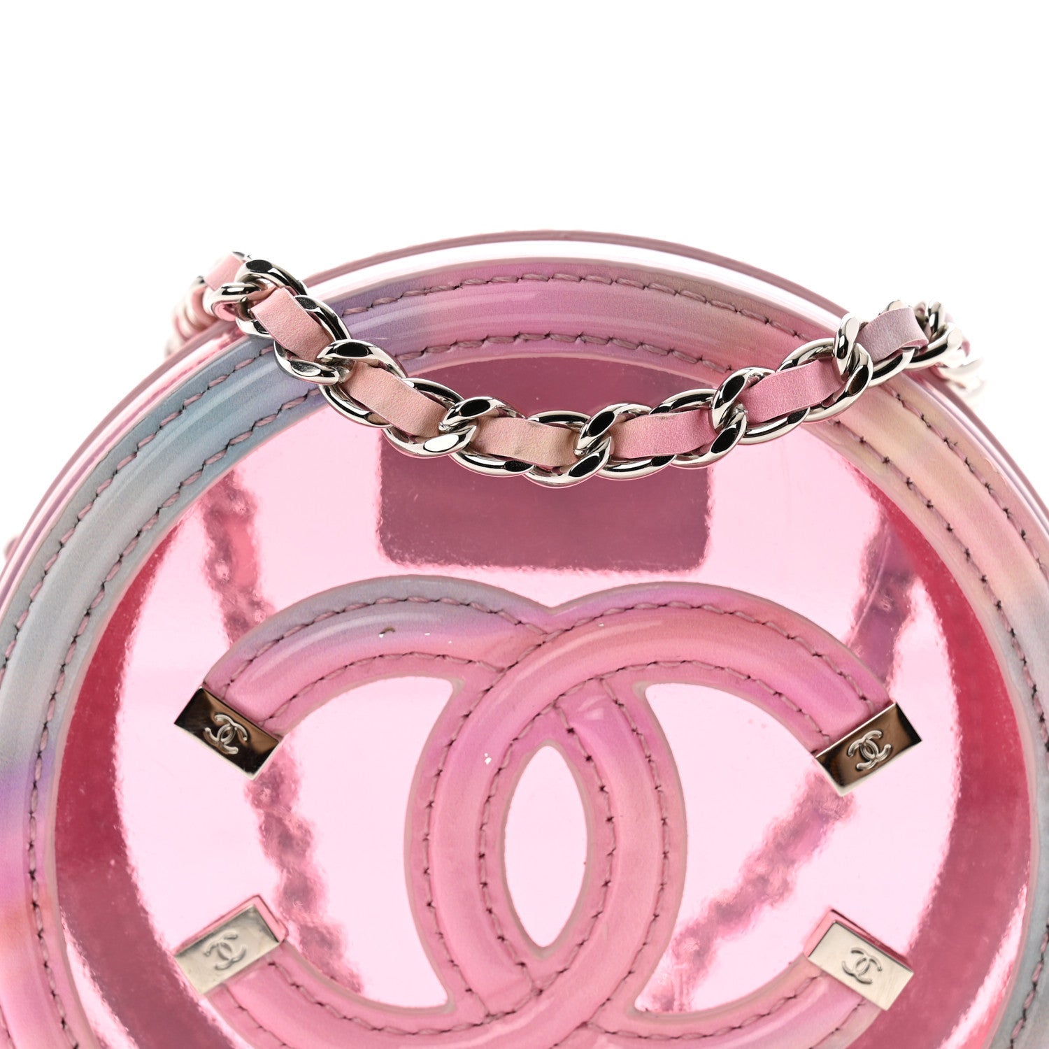 Chanel PVC Lambskin Filigree Round Clutch With Chain Pink 8 of 13