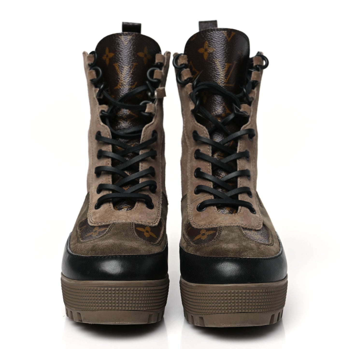 Suede Calfskin Monogram Laureate Platform Desert Boots 38 Taupe