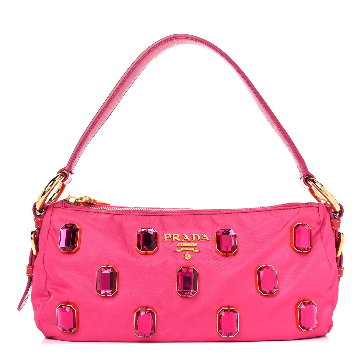 Tessuto Nylon Pietre Jeweled Shoulder Bag Fuxia