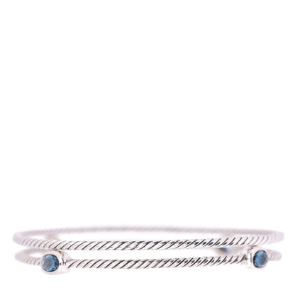 David Yurman Sterling Silver Hampton Blue Topaz Color Classics Bangle Bracelet Set of 2 1 of 4