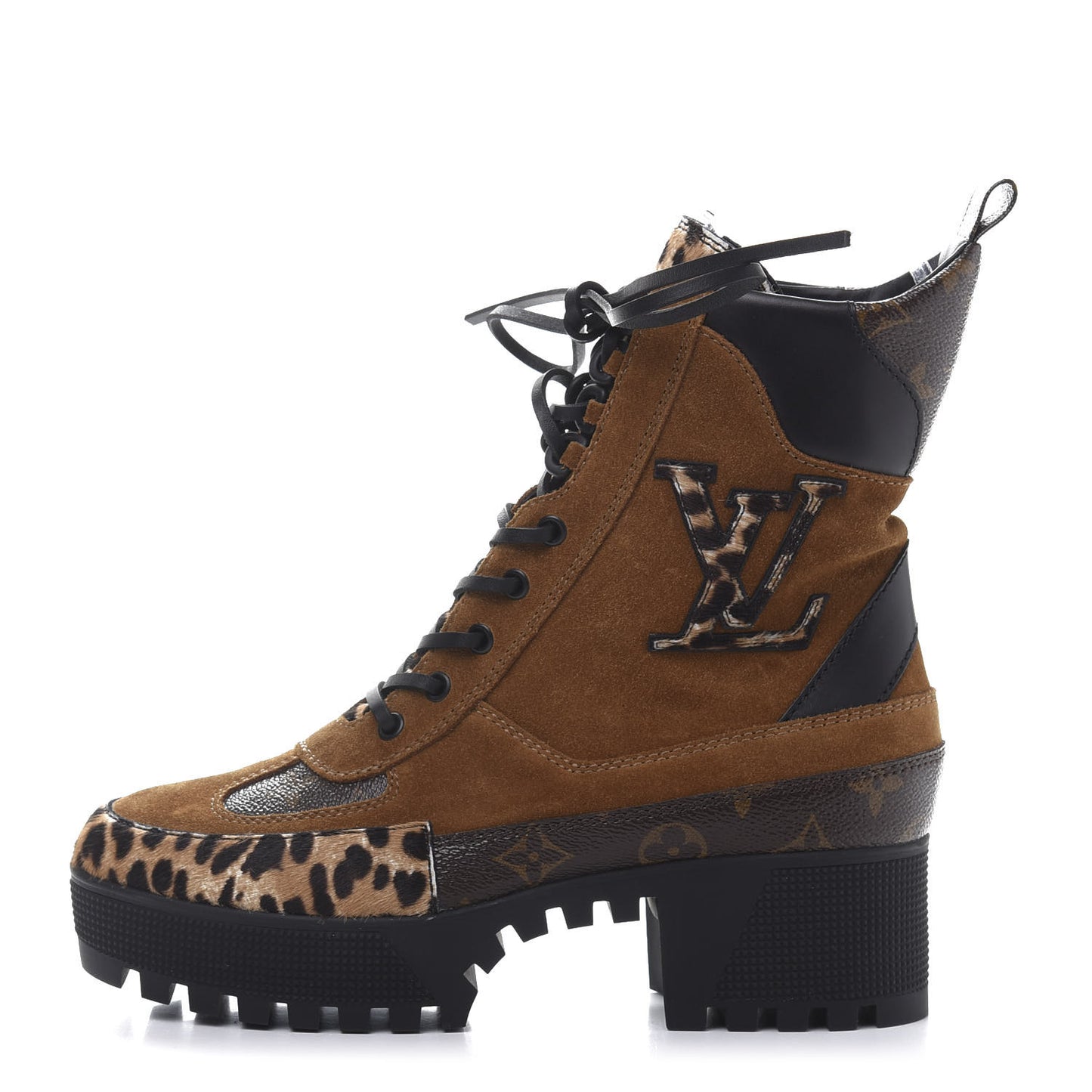 Suede Calfskin Monogram Laureate Platform Desert Boots 38.5 Cognac