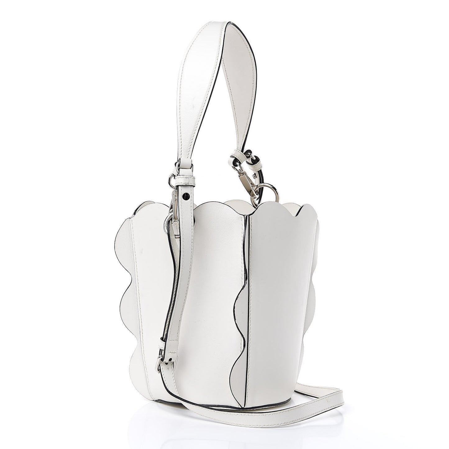Calfskin Scalloped Bucket Bag White